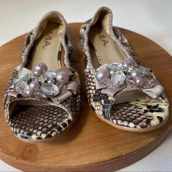 MIA Elizabeth peep-toe python beaded bauble shoes  7 - Picture 3 of 10
